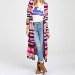 Billabong Colorful Striped Print Cardigan Duster